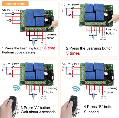 Vista 6 de QIACHIP - Relé de 12 V CC, mando a distancia inalámbrico con interruptor RF, control remoto de 4 canales, módulo 433 MHz, kit de transmisor