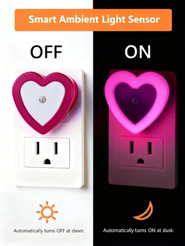 Vista 2 de Luces Nocturnas LED Enchufables (Paquete de 2), Sensor de Anochecer a Amanecer Encendido/Apagado Automático, Bonita Luz Nocturna en Forma de Corazón