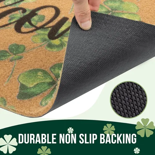 Vista 4 de XuoAz St. Patrick's-Day-Clovers-Welcome-Mats Outdoor Entrance Green-Shamrock-Outdoor-Felpudo antideslizante de fibra de coco para la decoración