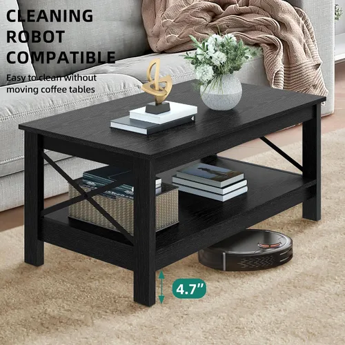 Vista 4 de YITAHOME Mesa de centro para sala de estar, mesa de café moderna de estilo granja con almacenamiento, mesa de centro de 2 niveles, mesa de acento