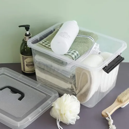 Vista 6 de Farmoon Contenedor de almacenamiento transparente de 12 cuartos de galón, caja apilable de plástico con tapa y mango negro