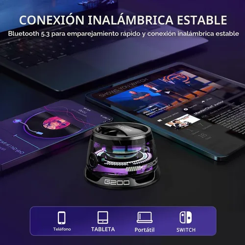 Vista 6 de Altavoz Bluetooth magnético G200 con luz RGB - Mini altavoz Bluetooth portátil, sonido estéreo de rango completo para 7 horas de reproducción, modo