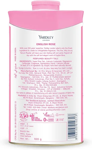 Vista 2 de Yardley London Rosa Inglesa Perfumado Talco Desodorante Polvo de Talco 100gm