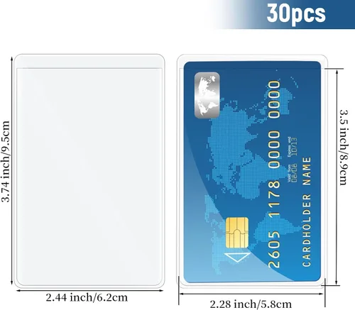 Vista 2 de Paquete de 30 fundas transparentes para tarjetero, impermeables, con apertura lateral, fundas protectoras de PVC suave para tarjetas de crédito