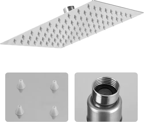 Vista 4 de Cabezal de ducha de lluvia contemporáneo, cabezal de ducha rectangular LED de acero inoxidable, masaje de lluvia superior, rociador superior LED