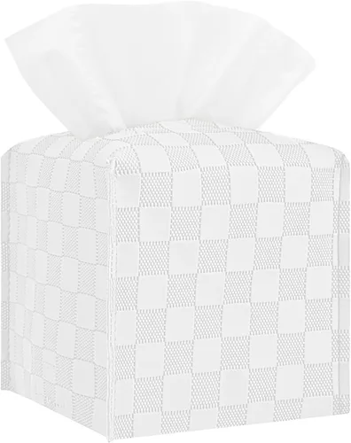 Vista 10 de Cubierta de caja de pañuelos, Soporte de caja de pañuelos cuadrado, Organizador decorativo de pañuelos de cuero para baño, mesa y coche, 12.7 cm x