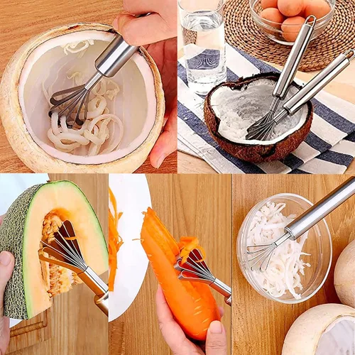 Vista 8 de Raspador de coco, 2 ralladores de coco, herramienta de eliminación de carne de coco, herramienta de eliminación de carne de coco de acero