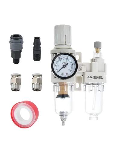 Vista 9 de Regulador de filtro de aire comprimido PT de 1/2 pulgada Lubricador Combo Separador de trampa de agua/aceite Regulador de presión Filtro de aire
