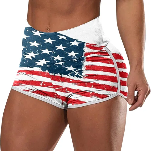 Vista 5 de Pantalones cortos de yoga para mujer, con diseño de bandera estadounidense, sin costuras, con diseño patriótico, estrellas, rayas, ligeros, para yoga