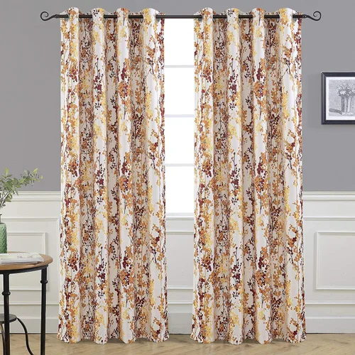 Vista 10 de Cortinas DriftAway 100% Blackout Amarillas y Blancas para Sala de Estar, Dormitorio, Cocina, 84 Pulgadas de Largo, Paneles Botánicos con Flores