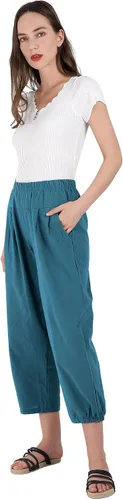 Vista 6 de utcoco Pantalones cortos harén para mujer, cintura elástica, casual, ajuste holgado, algodón y lino, capris con bolsillos