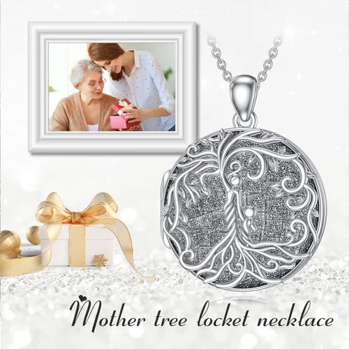 Vista 2 de TOUPOP Collar con medallón de árbol de la vida para madre y 1 niño2 niños3 niños4 niños5 niños, collar de medallón de plata de ley para fotos