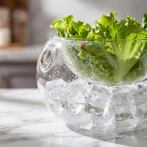 Vista 8 de Kichvoe Cuenco de hielo seco de cocina de 5.9 pulgadas, cuenco de vidrio para inmersión en frío, recipiente para servir frutas, postres y fiestas