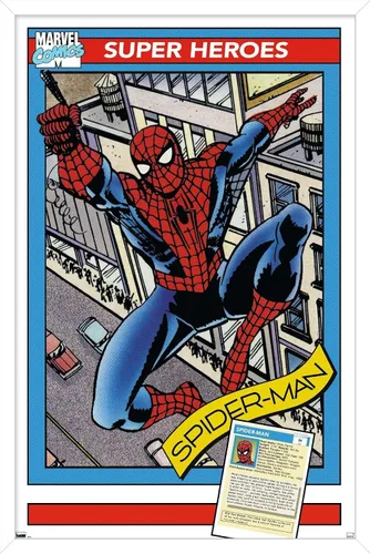 Vista 13 de Trends International Marvel Trading Cards - Póster de pared de Spider-Man, 14.725 x 22.375 pulgadas, versión enmarcada de madera de granero