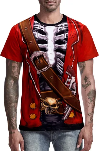 Vista 9 de Funny World Disfraz de Halloween de manga corta con estampado de pirata para hombre Negro