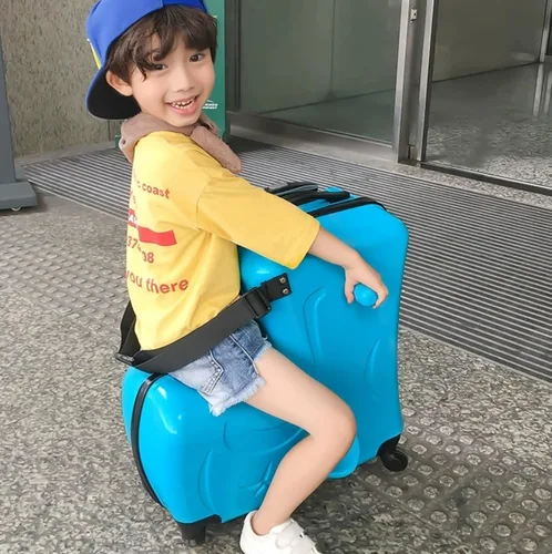 Vista 3 de Maleta de viaje para niños de 20 pulgadas, caja de carrito gruesa portátil para niños con 4 ruedas universales, cerraduras de combinación