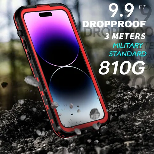 Vista 3 de BEASTEK Funda impermeable para iPhone 14 Pro, TRE Series MagSafe a prueba de golpes a prueba de polvo IP68 con protector de pantalla integrado y Rojo