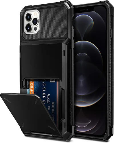 Vista 15 de Vofolen Funda compatible con iPhone 12, cartera 5G, 4 ranuras para tarjetas, tarjetero con bolsillo oculto, doble capa, cubierta trasera protectora