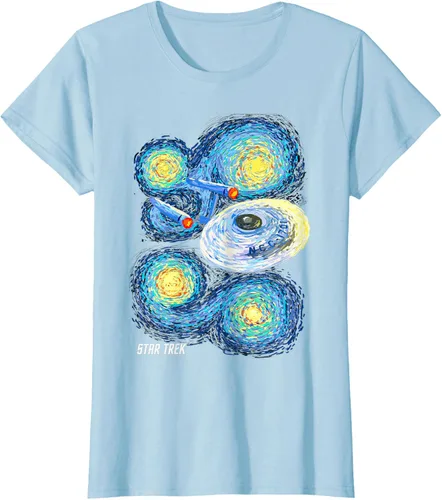 Vista 18 de Star Trek Camiseta de pintura de noche estrellada de la serie original, Negro, S