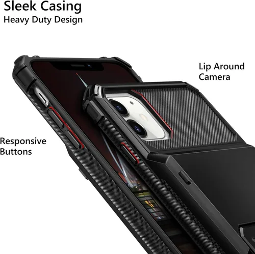 Vista 4 de Vofolen Funda protectora para iPhone 11, 4 tarjetas, ranura para identificación, puerta abatible, bolsillo oculto, antiarañazos, doble capa