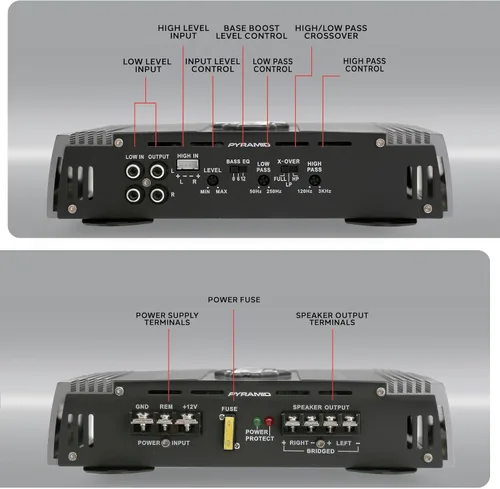 Vista 3 de Pyramid PB715X 1000W Amplificador de coche puente de 2 canales - Fuente de alimentación MOSFET, configuración trivial, 13.8 V CC, entrada RCA, 90 dB