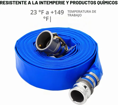 Vista 5 de Manguera de descarga plana de PVC de 2 pulgadas de diámetro interior x 25 pies con conexiones Camlock C y E de aluminio, mangueras de bomba
