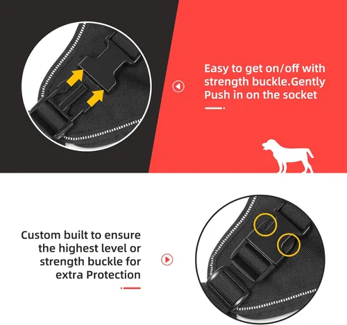 Vista 4 de Arnés táctico para perro, arnés para perro sin tirones, chaleco militar con clips metálicos ajustables, arnés reflectante para perros grandes