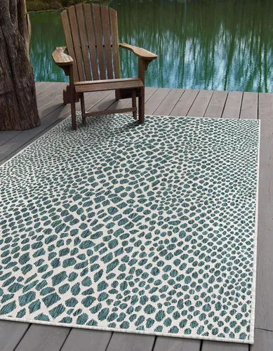 Vista 34 de Unique Loom Outdoor Collection Alfombra de área - Ciudad del Cabo (2' 2' x 3' 1' Rectángulo, Azul/Oliva)