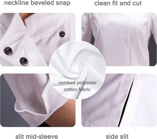 Vista 6 de Uniforme de chef clásico de manga 34 para mujer, chaqueta de chef de verano para hotel, cocina, restaurante
