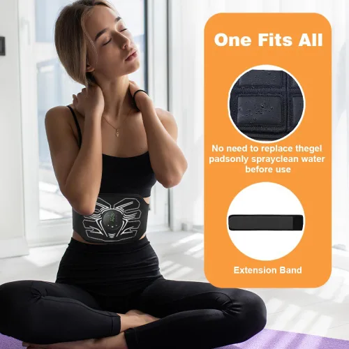 Vista 5 de Estimulador de abdominales, tóner de músculo abdominal EMS portátil para fitness en casa y oficina, entrenamiento de fuerza, color negro