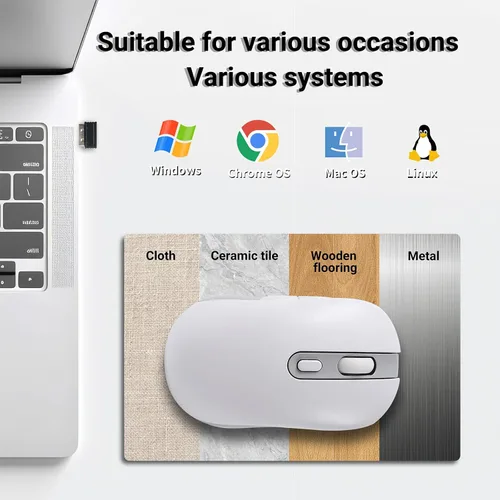 Vista 5 de Ratón inalámbrico, 3 modos Bluetooth 5.0 y 4.0, 2.4G, recargable, ergonómico, con 6 botones, para computadora portátil, PC, Mac, iPad procomputadora