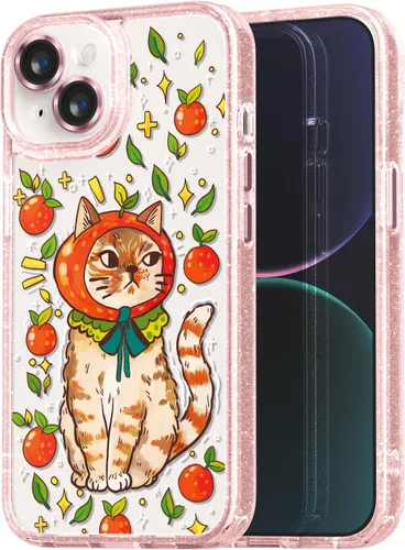 Vista 129 de Compatible para iPhone 13 Funda Bonita Estética - Funda para Teléfono Rosa con Purpurina con Protector de Cámara - Diseño de Cubierta