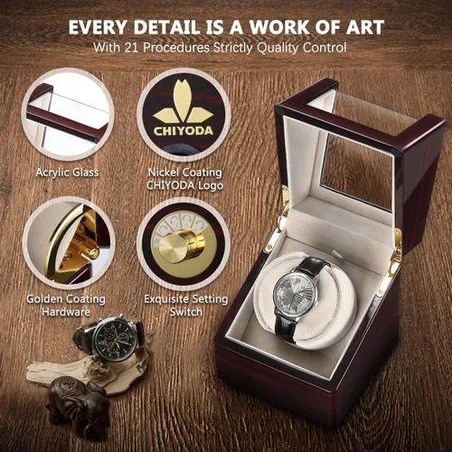 Vista 4 de CHIYODA Bobinadora de reloj para relojes automáticos individuales Caja de madera maciza con motores Mabuchi