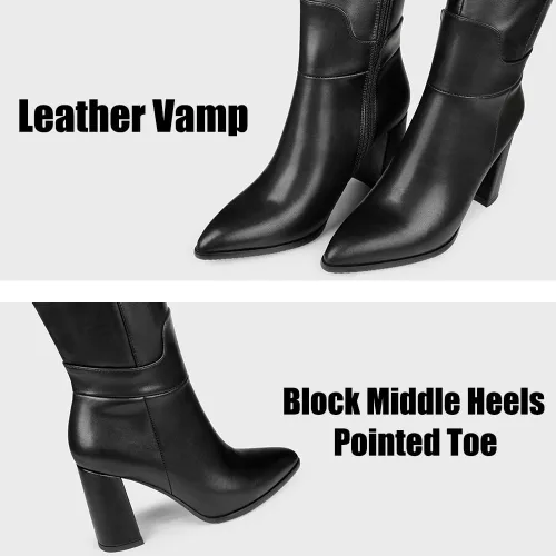 Vista 6 de Dance&Style Women's Leather Boots Block Heels Shoes Fall Boots Knee High