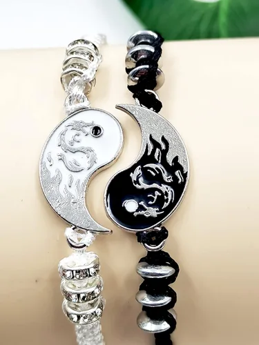 Vista 7 de INENIMARTJ Juego de 4 collares de pulsera de dragón a juego de Yin Yang para mujeres y hombres, pulsera de pareja de Yin Yang collares con colgante