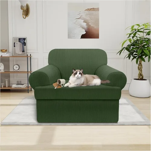 Vista 79 de Funda impermeable para silla con brazos, juego de 2 piezas, funda a rayas para 1 sofá separado con cojín en T, fundas de sillón de tela