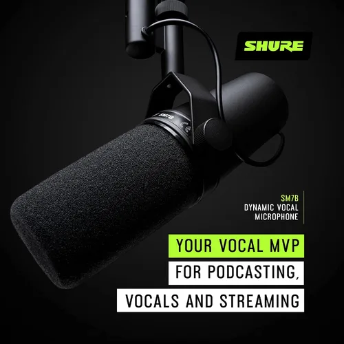 Vista 4 de Shure SM7B Micrófono dinámico vocal – Micrófono de estudio XLR para podcasting, grabación, transmisión, radiodifusión y juegos – Sonido suave