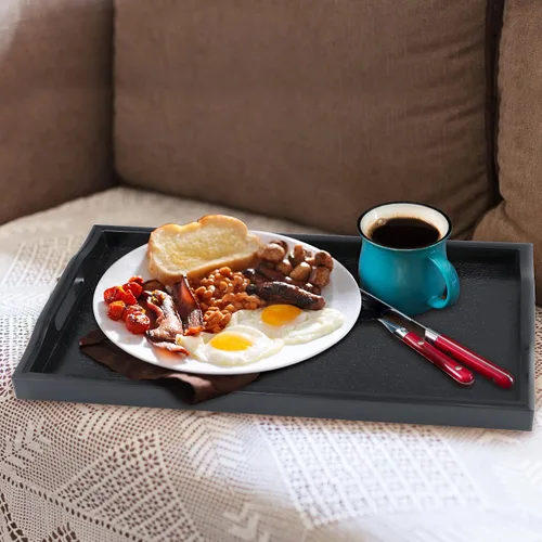 Vista 5 de MDLUU Juego de 3 bandejas de plástico para servir con asas recortadas, bandeja rectangular para mayordomo para desayuno en la cama, mesa de café