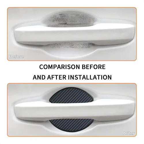 Vista 2 de 4 piezas de protector de recesión de pintura para taza de puerta de automóvil, diseño universal en 3D con textura de fibra de carbono, protector
