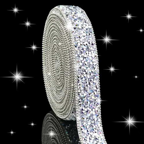 Vista 23 de Dowarm Cinta autoadhesiva de diamantes de imitación plateados, tiras brillantes para manualidades, decoración de bodas, 0.4 pulgadas de ancho
