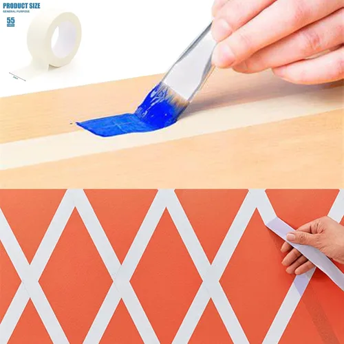 Vista 5 de Cinta adhesiva protectora ancha, cinta de pintores beige y blanca, cinta adhesiva de uso general para pintar paredes en el hogar, construcción