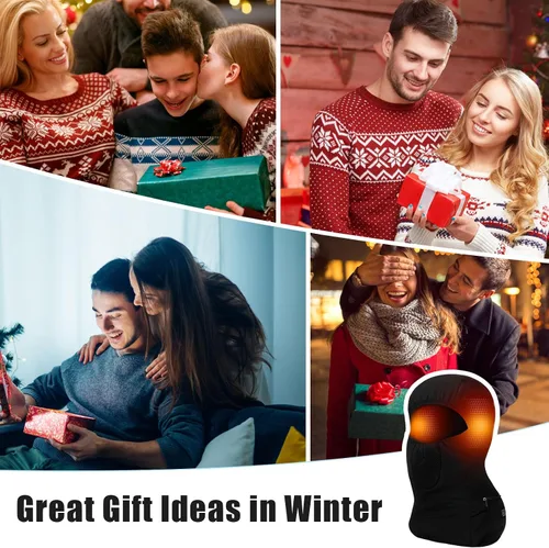 Vista 4 de 2 pasamontañas calefactables, máscara facial eléctrica, funciona con pilas, gorro de esquí recargable, polaina de cuello de invierno, 3 ajustes