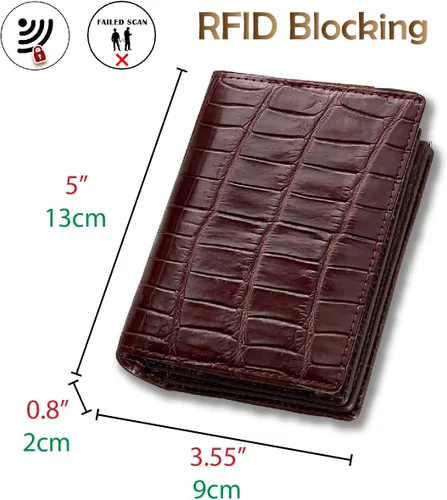 Vista 5 de Alligator Custom Bifold Leather Wallet Men Crocodile Hornback Bespoke Wallet RFID bloqueo doble cara regalo para él, Vertical-marrón oscuro, Vintage