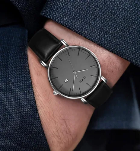 Vista 7 de BUREI - Reloj de pulsera analógico para hombre con fecha y correa de piel