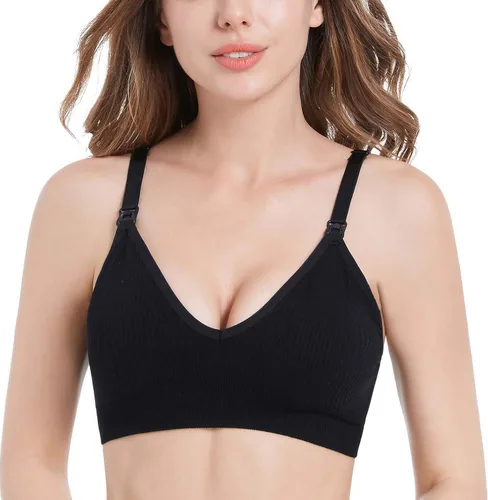 Vista 2 de Suekaphin - Brasier de lactancia sin varillas, con cuello en V profundo, brasier de lactancia para maternidad, bralette para dormir y amamantar
