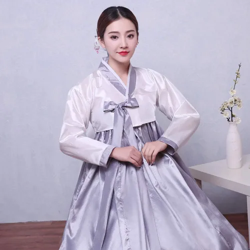 Vista 3 de XINFU Conjunto de Hanbok tradicional coreano para mujer, vestido colorido de manga larga, disfraz de cosplay