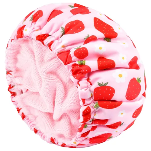 Vista 16 de Gorro de ducha para mujer, gorro de baño negro, reversible, grande, impermeable, ajustable, forro de rizo y banda elástica, dobladillo elástico