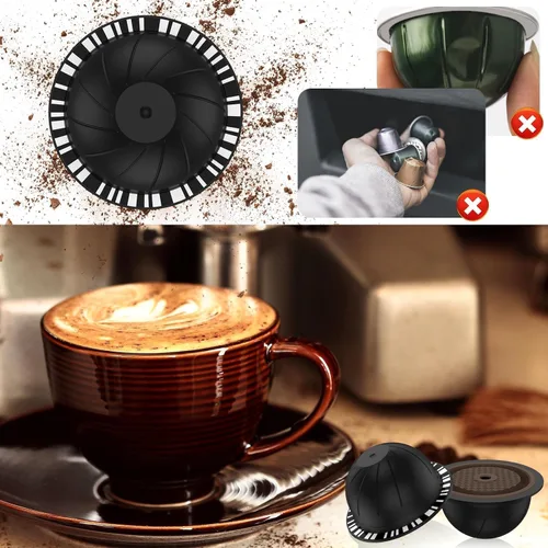 Vista 7 de 5 cápsulas de café reutilizables Vertuo, cápsulas de café recargables, compatibles con máquina de café Nespresso Vertuo, con 2 cápsulas de café