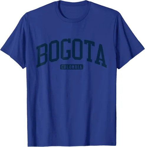 Vista 23 de Bogotá Colombia College University Style Camiseta azul marino, Blanco