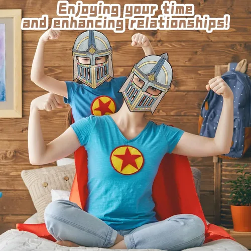 Vista 6 de 24 Pack Color Your Own Knight Mask Craft Kit DIY Knight Paper Mask for Kid Party Favors Helmet Craft, Medieval Armor Theme, Princess Decoration